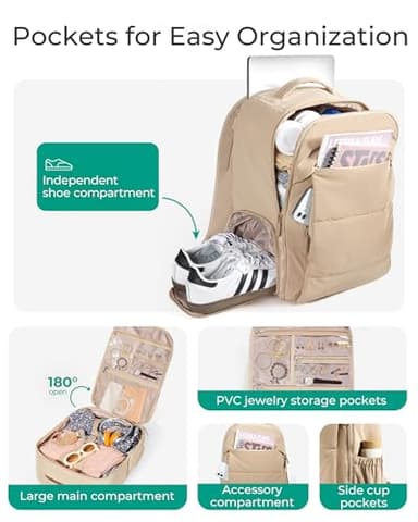 BAGSMART 30L Travel Backpack for Women, Carry on Backpack for Airplanes, Gym Backpack with Shoe Compartment, Lightweight Travel Bag Fits 15.6 Inch, Water-Resistant, Black - Image 2