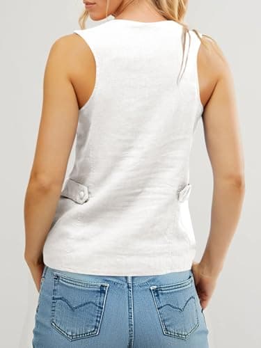 Tankaneo Womens Scoop Neck Blazer Vest Summer Linen Sleeveless Fitted Waistcoat Work Casual Cotton Suit Tops - Image 5