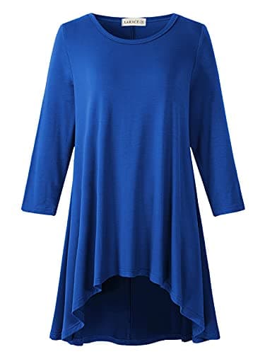 LARACE Womens Plus Size 3/4 Sleeve Loose Fit Flare Swing Tunic Tops Floral High Low Basic T Shirt, Royal Blue 3X - Image 1