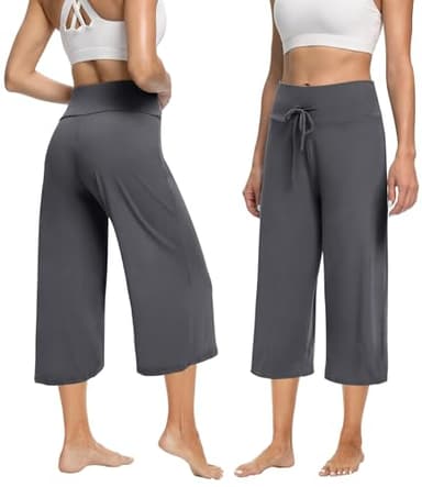 ZOOSIXX Soft Black Pajama Pants for Women, Wide Leg Comfy Casual Lounge Yoga Capri Pants 22'' / 30'' - Image 2