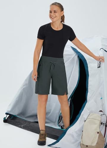 baleaf Women's Hiking Long Shorts 9" Quick Dry Hiking Bermuda Cargo for Curvy Lightweight Knee Length Shorts Pockets Dark Grey Size XL - Image 6