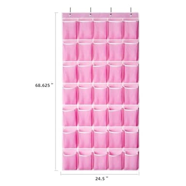 SAVERHO 35 Pockets Over the Door Shoe Organizer, Hanging Shoe Organizer for Door with 35 Mesh Pockets Large Capacity Shoe Hanging Storage Bag with 4 Metal Hooks (Pink-1Pack) - Image 2