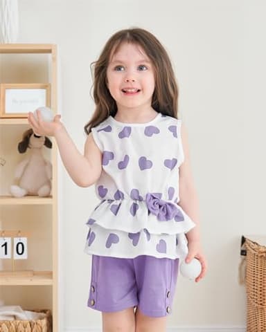 Kids Girl Clothes Heart Print Sleeveless Top and Shorts Baby Girl Summer Outfits Short Set(6-7T) - Image 2