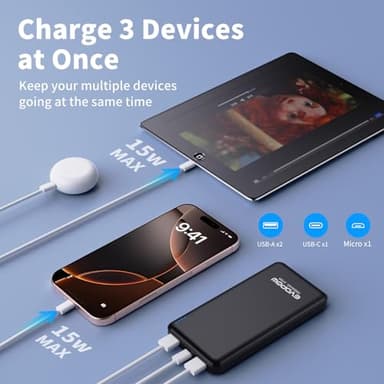 2-Pack Portable Charger, Slimmer 10000mAh 15W Power Bank, USB C in&Out Fast Charging Battery Pack, External Portable Power Bank for iPhone 16 15 14 13 12 iPad Airpods Samsung S23 S22 Pixel etc - Image 4