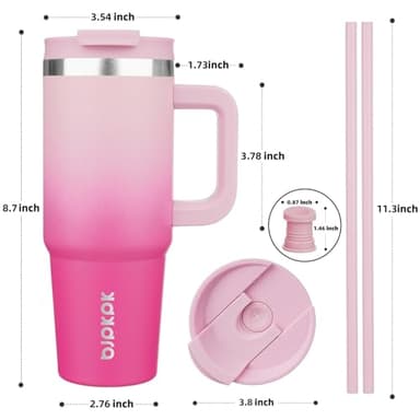 BJPKPK 30oz Stainless Steel Insulated Tumbler With Handle And Lid Straw Travel Coffee Mug Thermal Cup,Cherry Blossom - Image 3