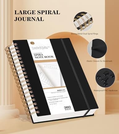 Spiral Notebook Journal, 360 Pages College Ruled Notebooks, Lined Thick Journals for Women Men, A5 Thick Spiral Writing Journaling with 100GSM Paper, Spiral Notebooks for Work School 5.5"x8.5" Black - Image 4