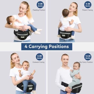 Safotad Baby Carrier with Hip Seat, Ergonomic Front Carrier for Newborns & Toddlers, Adjustable Waistband with Strong Support, Large Pocket Design, Black - Image 5
