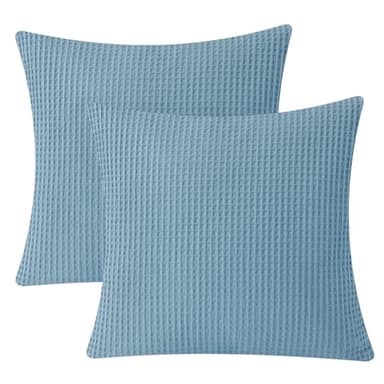 PHF 100% Cotton Waffle Weave Euro Shams 26" x 26", No Filling, 2 Pack Elegant Home Decorative Euro Throw Pillow Covers for Bed Couch Sofa, Dusty Blue - Image 8