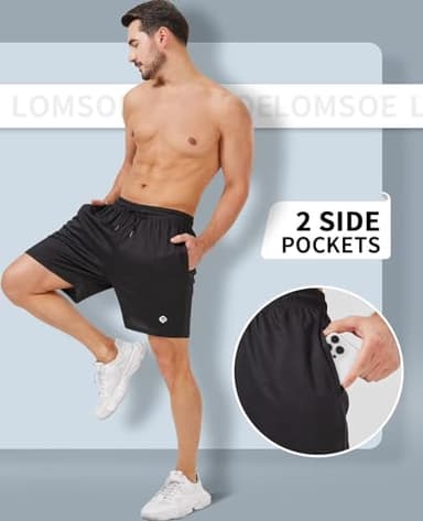 lomsoe 5 Pack Gym Shorts Men 5 Inch Quick Dry Mesh Shorts Men Lightweight Training Athletic Running Shorts with Pockets - Image 3