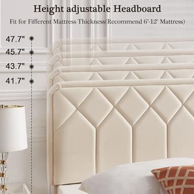 VECELO Twin Size Bed Frame Premium Velvet Upholstered Platform with Height Adjustable Headboard/Mattress Foundation, Solid Wooden Slat Support, No Box Spring Needed/Easy Assembly - Image 6