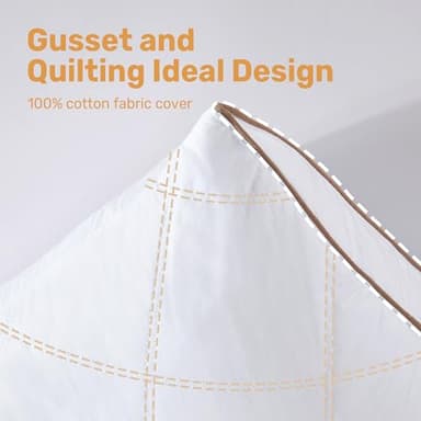 UNIKOME Natural Goose Down Feather Pillows Medium Firm Pillow with 100% Cotton Cover, Thick Gussted Bed Hotel Collection Pillows for Back,Stomach,Side Sleeping, Standard Size Set of 2 - Image 4