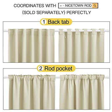 NICETOWN Farmhouse Curtains for Bedroom, Room Darkening Curtains with Rod Pocket and Back Tab, Home Decoration (Beige, 70" Wide x 95" Long, 1 Pair) - Image 3