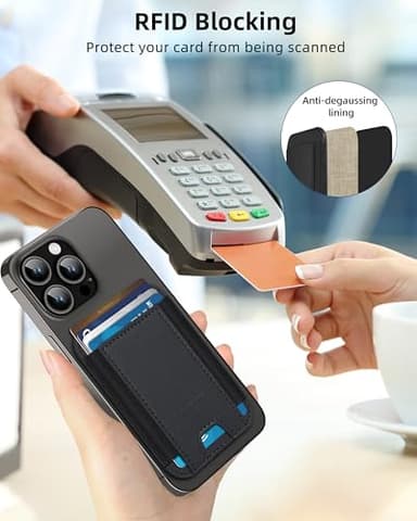 for MagSafe Wallet, Stronger Magnetic Wallet for iPhone 17/16/15/14/13/12 Series, 7 Cards Holder, Magnetic Phone Wallets, Vegan Leather Minimalist Slim RFID for iPhone Wallets, 1 Slot, Black & Black - Image 4