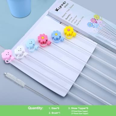 Kynup Replacement Straw Compatible with Stanley 40 oz Tumbler for Stanely Cup, 6Pack Reusable Straw Tritan Material with Cleaning Brush, Silicon Cute Cover Cap - Image 2