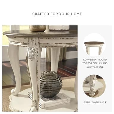 Signature Design by Ashley Realyn French Country Two Tone Round End Table, Chipped White - Image 5
