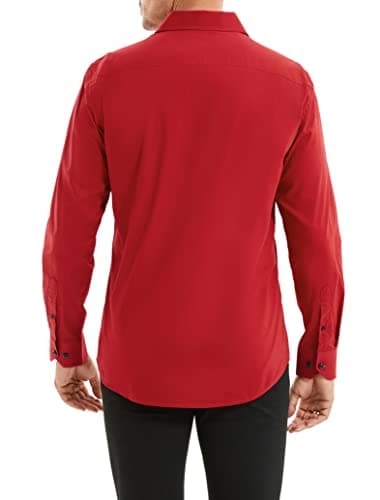 Alex Vando Mens Dress Shirts Regular Fit Long Sleeve Stretch Business Dress Shirts for Men,Red,Medium - Image 4
