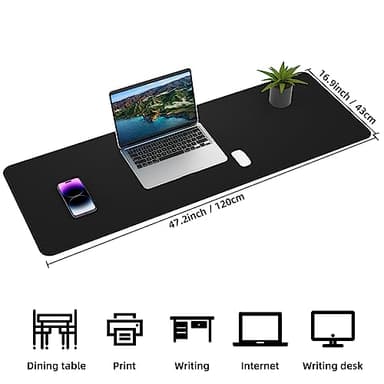 Large Desk Mat 47.2" x 17" Leather Desk Pad Protector with Natural Cork & PU Leather, Non-Slip Office Desk Mat, Large Mouse Pad, Waterproof Desk Blotter pad for Office&Home(Black) - Image 2