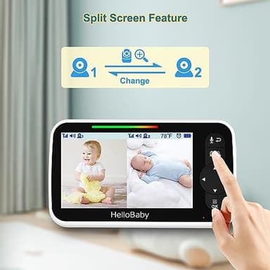 HelloBaby Video Baby Monitor with 2 Cameras and 5 Inch Split Screen Display, Remote Control Cameras with Night Vision and Temprature Monitoring - Image 3