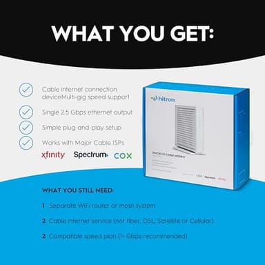 Hitron CODA56 Multi-Gigabit DOCSIS 3.1 Modem | 2.5 Gbps Max Internet Speeds | Certified with Xfinity, Charter Spectrum, Cox | 2.5 Gbps Ethernet Cable Modem ONLY | Requires Separate WiFi Router - Image 2