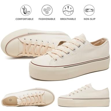 hash bubbie Platform Sneakers for Women White Platform Shoes Low Top Tennis Shoes Non Slip Black Fashion Canvas Sneakers(Beige.US11) - Image 7