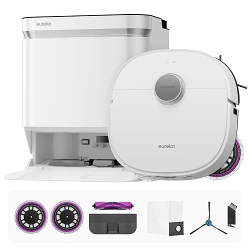 Eureka J15 Pro Ultra Robot Vacuum and Mop with Self Emptying Base, 16,200 Pa Suction, Flex-Arm Design Mop, Auto Mop Hot Water Washing & Hot Air Drying, Anti-Tangle, AI Obstacle Avoidance, White - Image 1