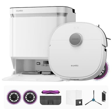 Eureka J15 Pro Ultra Robot Vacuum and Mop with Self Emptying Base, 16,200 Pa Suction, Flex-Arm Design Mop, Auto Mop Hot Water Washing & Hot Air Drying, Anti-Tangle, AI Obstacle Avoidance, White - Image 1