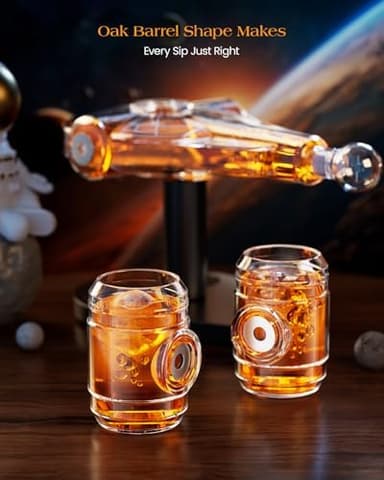 Kollea Birthday Gifts for Men Dad, Galaxy Spaceship Whiskey Decanter Sets for Men, Spacecraft Limited Edition, 2 Funny Shot Glasses, Unique Guys Brother Gift Idea, Liquor Decanter for Bar, Anniversary - Image 7