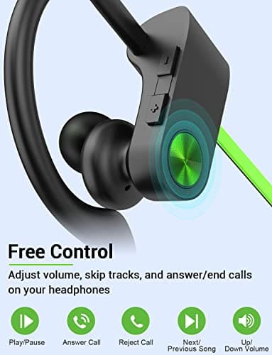 Stiive Bluetooth Headphones, 5.3 Wireless Sports Earbuds IPX7 Waterproof with Mic, Stereo Sweatproof in-Ear Earphones, Noise Cancelling Headsets for Gym Running Workout, 16 Hours Playtime - GreenBlack - Image 4