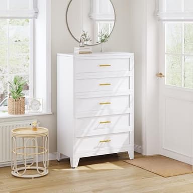 Metal Dresser Tall White Dresser for Bedroom Chest,53.54" H White Drawer Chest, Closet Dressers & Chests of Drawers for Living Room, Hallway (5 Drawers) - Image 2