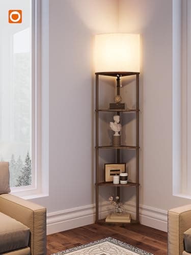 addlon Floor Lamp with Shelves, 5-Tier Adjustable Corner Lamp with 3 Color Temperatures & Linen Shade,Modern Floor Lamps for Living Room, Home Office & Bedroom (E26 LED Bulb Included, 800lm) - Brown - Image 5