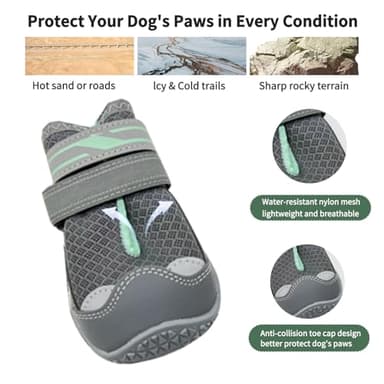 MOOB Dog Shoes for Large Small Medium Dogs - Breathable Dog Boots for Summer Hot Pavement, 4 Pcs Medium Dog Booties with Rugged Anti-Slip Dog Booties for Hardwood Floor（Size 5）, Grey#2 - Image 5
