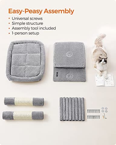 Feandrea Cat Tree, 39.8-Inch Cat Tower, XL, Cat Condo for Extra Large Cats up to 44 lb, Large Cat Perch, 2 Cat Caves, Scratching Post, Light Gray UPCT614W01 - Image 8