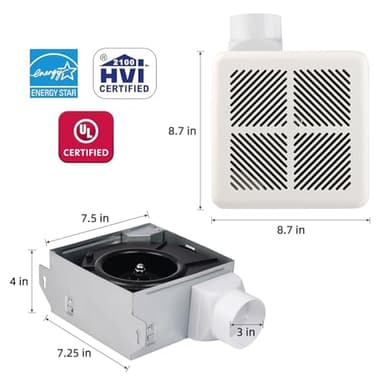 VENTECHLATION Bathroom Exhaust Fan 70CFM 1.5Sone, Quiet Bath Fan with 3inch duct for Bathroom Ceiling, Energy-Saving Household Ventilation,Ceiling or Wall Mounted, White Plastic Grille - Image 4