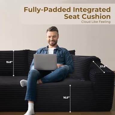 104" L-Shape Modular Sectional Sofa Couch - Comfy Upholstered Cloud Couch for Living Room - Modern Minimalist Couches,Deep Seat,No Assembly Required (Black,Plush Corduroy, Left Facing Chaise) - Image 4