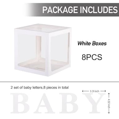 Baby Boxes With 8 pcs Letters White Clear Balloon Box Blocks for Baby Shower and Birthday Party - Image 2