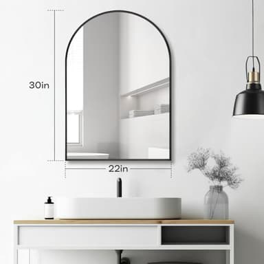 Minuover 22" x 30" Black Arched Mirror, Arch Wall Mirror, Metal Frame Black Bathroom Mirror, Arched Top Bathroom Vanity Mirror for Living Room, Bedroom, Entryway, Tempered Glass, Shatter Proof - Image 2