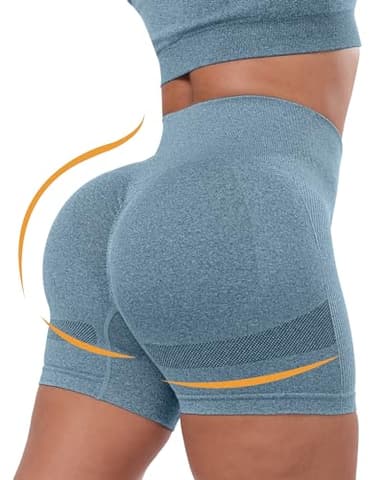 CHRLEISURE Women's 4 Packs Workout Gym Shorts, High Waisted Butt Lifting Scrunch Butt Seamless Booty Shorts(Black,DGray,Purple,Blue,M) - Image 2