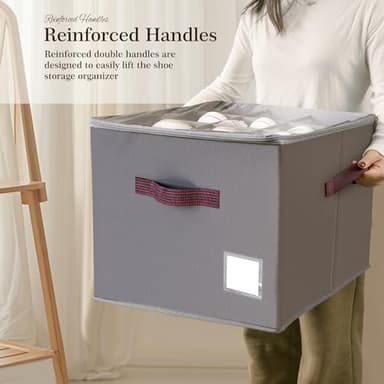 Criusia Shoe Organizer for Closet, 2 Pack Shoe Organizer with Transparent Cover and Sturdy Handles, Closet Shoe Storage for Sneakers Sandals Slippers, Fit 12-16 Pairs, Gray - Image 5