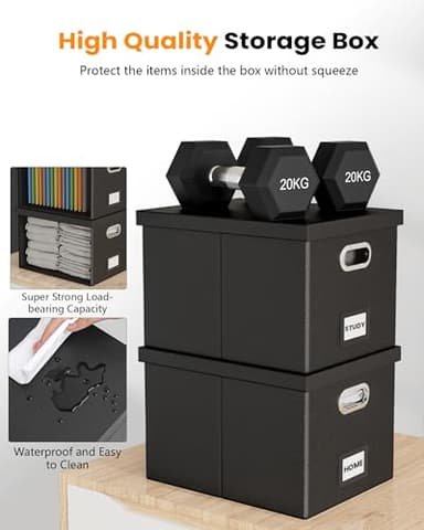 2 Pack File Storage Organizer Box, Portable Filing With Lid, Fit for Letter/Legal Folder Storage, Black (Leather) - Image 4