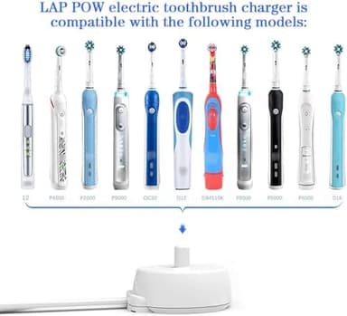 LAP POW Replacement Charger Compatible with Oral B Electric Toothbrush Series 3 4 5 6 Pro 1000/3000/5000, Inductive Charging Base Portable Waterproof Power Cord Environmental ABS, Model XT-3757 White - Image 7