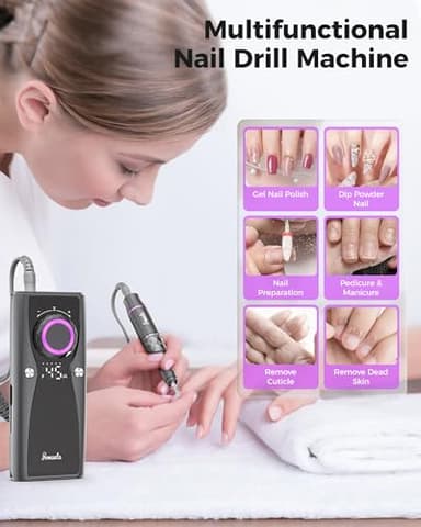 Yomanta Electric Nail Drill Professional Kit: 45,000 RPM USB Rechargeable Efile Nail Drill Nail File with 12 Bits for Polishing Gel/Acrylic Nails- Portable Manicure Tool Set for Salon/Home-Black - Image 2