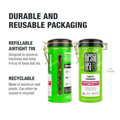Tiesta Tea - Fruity Paradise, Loose Leaf, Strawberry Pineapple Green Tea, Premium Blend, Medium Caffeinated Green, Make Hot or Iced & Brews Up to 50 Cups, 4oz Refillable Tin - Image 8