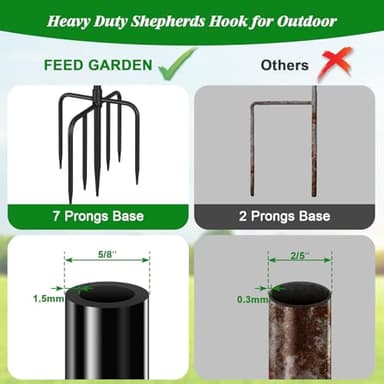 FEED GARDEN [Upgrade Version Adjustable Shepherds Hook Bird Feeder Pole with 7 Prongs Base, 76 Inch Tall Heavy Duty Outdoor Garden Poles for Hanging Bird Feeders, Plant Baskets, Black (1 Pack) - Image 3