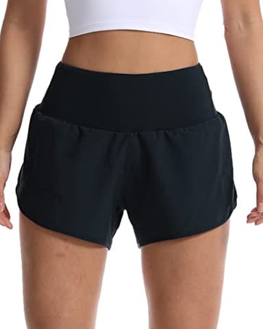Kcutteyg Running Shorts for Women with Liner High Waisted Lightweight Womens Workout Shorts with Back Pocket- 4" (Black, S) - Image 4