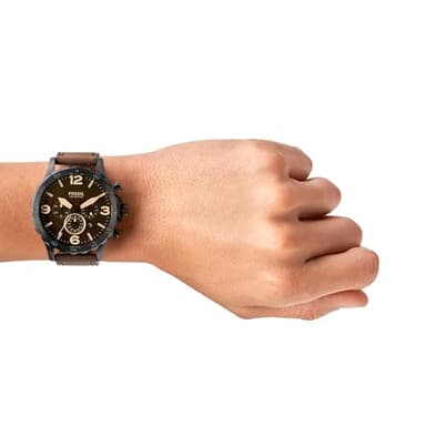 Fossil Men's Nate Quartz Stainless Steel and Leather Chronograph Watch, Black & Dark Brown Leather Watch (Model: JR1487) - Image 5