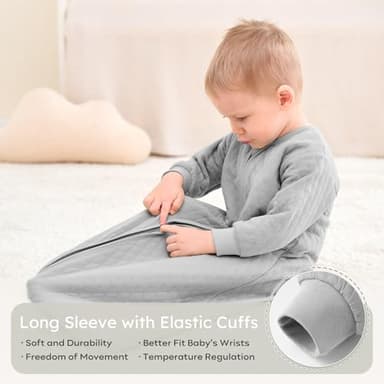 Yoofoss Baby Sleep Sack 6-12 Months 1.0 Tog Long Sleeve Sleep Sack Cotton Wearable Blanket for Infants 2-Way Zipper Quilted Sleeping Sacks(Medium) - Image 5