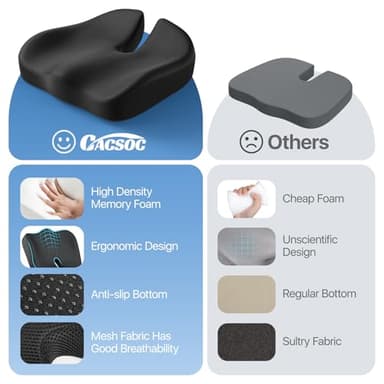 CJACSOC Seat Cushion, Extra Large Memory Foam Cushion for Office Chair Cushions, Ergonomic Cushions Pad Pillow for Pressure Relief Sciatica & Pain Relief for Long Sitting - Image 6
