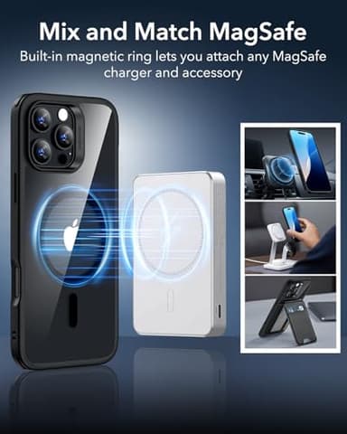 ESR for iPhone 16 Pro Max Case, Compatible with MagSafe, Shockproof Military-Grade Protection, Magnetic Phone Case for iPhone 16 Pro Max, Classic Hybrid Case (HaloLock), Clear Black - Image 6