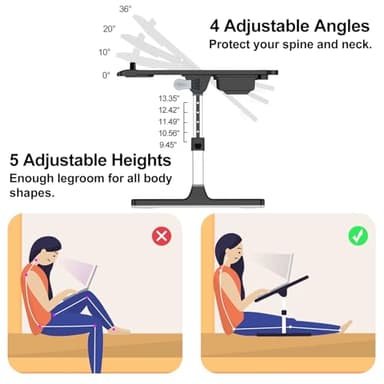 HETTHI Laptop Bed Desk Tray, Adjustable Sturdy Laptop Stand for Bed with Premium Materials, Folding Portable Lap Desk for Writing Working Eating Painting (Black, 23.6"×14") - Image 2