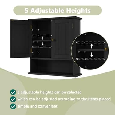 Smuxee Black Wall Cabinet, Small, 2-Door Medicine Cabinet with Adjustable Shelves, Over Toilet, For Kitchen and Laundry Rooms - Image 4